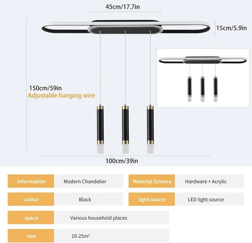 Miniatura 2 de Jaycomey Lámpara LED moderna para comedor, 52 W, regulable, moderna, lineal, con control remoto, 3000K a 6500K, lámpara de techo ajustable para isla