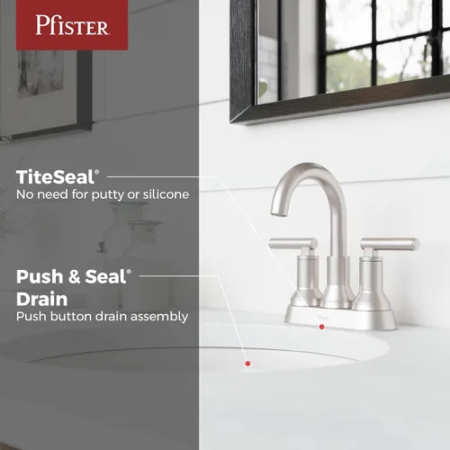 Miniatura 2 de Pfister Capistrano - Grifo de lavabo de baño, centro de 10.2 cm, 2 asas, 3 orificios, certificado NSF, acabado de níquel cepillado resistente a
