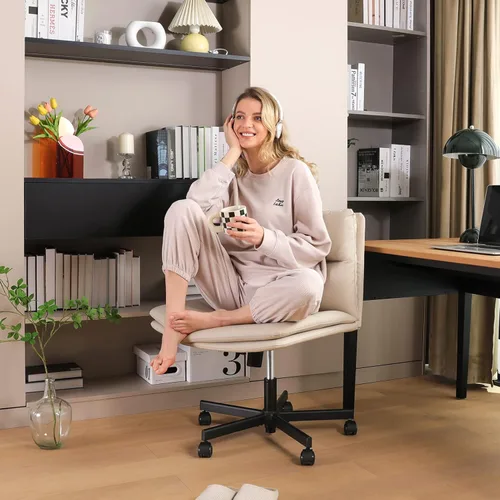 Miniatura 2 de EMIAH Silla cruzada con ruedas, sillas de escritorio de oficina en casa, silla de tocador acolchada de poliuretano, silla ergonómica de computadora
