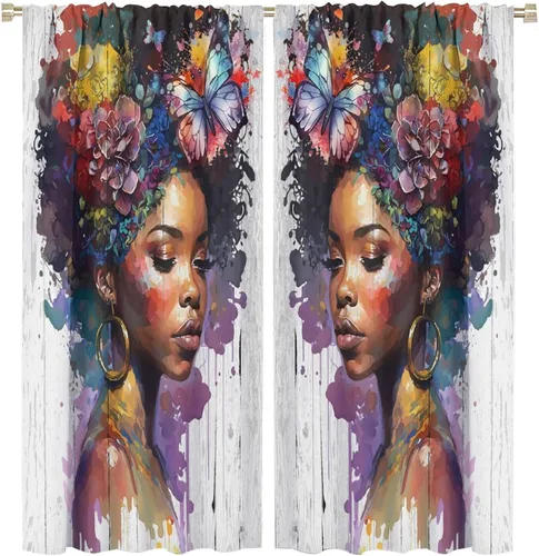 Miniatura 10 de Cortina de mujer africana, con estampado étnico tribal y étnico, reducción de ruido, para dormitorio, sala de estar, cortinas con aislamiento