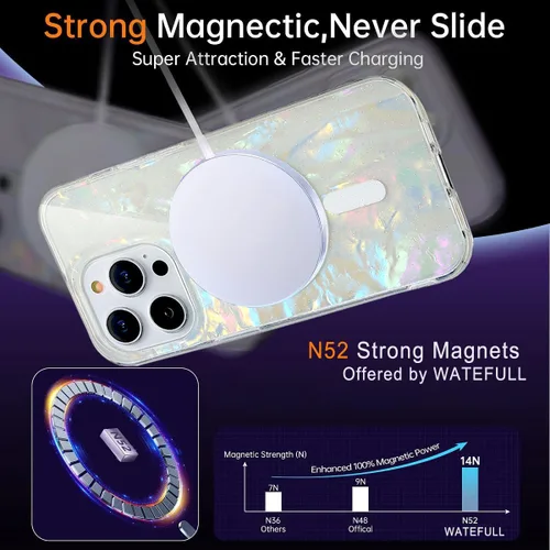 Miniatura 2 de Funda MagSafe para iPhone 15 Pro para mujeres y niñas, funda magnética iridiscente con purpurina iridiscente de ópalo perlado