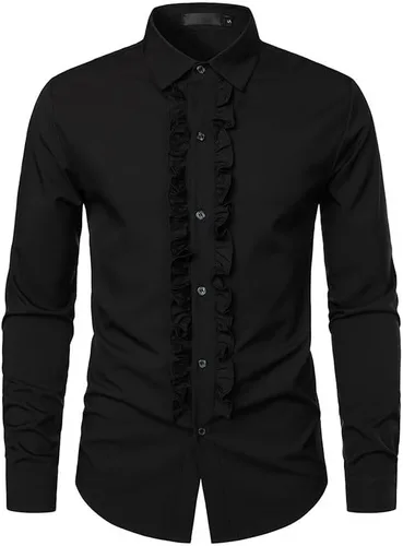 Blusa de negocios con botones Hombre Camisa de Manga Larga Cuello Alto Tops Camiseta Trabajo de parches lisos Túnica