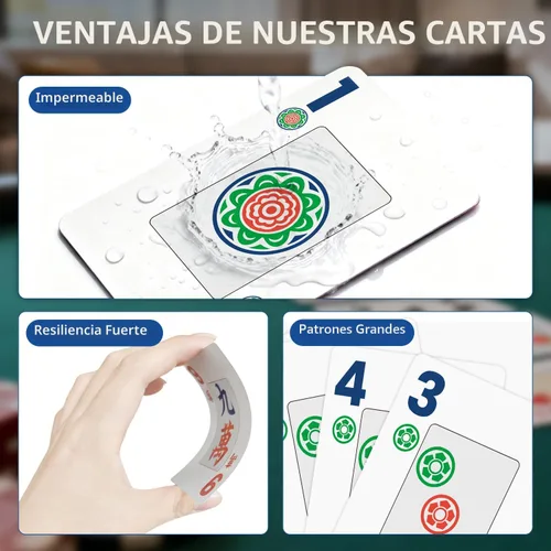 Miniatura 2 de 166 cartas Mahjong - Material de PVC impermeable y antideslizante, fuente grande para una fácil lectura, duradero y portátil, ideal