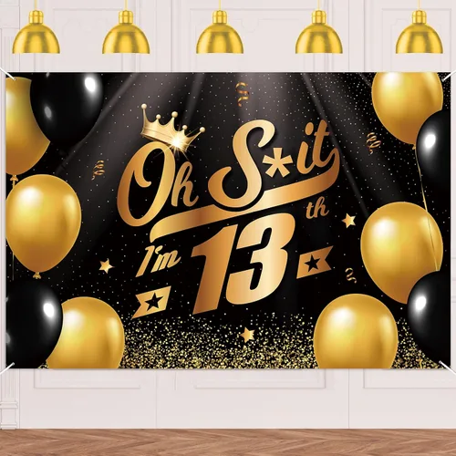 Miniatura 30 de Oh S*hit I'm 10th Banner telón de fondo negro dorado globos corona confeti Hallo Quince Cheers to 10 años decoración temática decoración para hombre