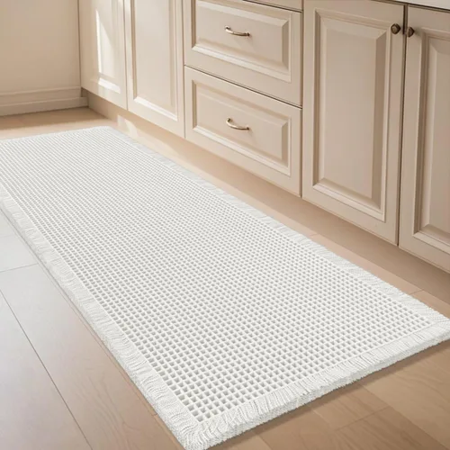 Miniatura 88 de IM HOME Tapete de baño de punto gofre, color caqui, de 24 x 17 pulgadas, tejido bohemio, moderno, absorbente, antideslizante, suave, lavable