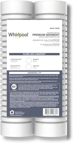 Whirlpool Filtros de sedimentos de capacidad estándar WHKF-GD05 de 10 x 2.5 pulgadas para todo el hogar, 5 micras, vida útil del filtro de 6 meses,