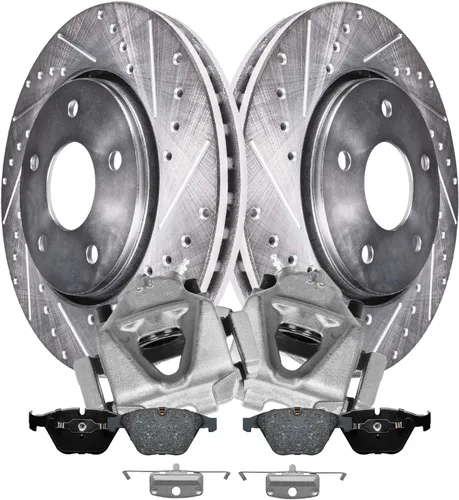 Miniatura 24 de Detroit Axle - Kit de freno delantero para Hyundai Nexo 2019-2024, rotores de freno perforados y ranurados, pastillas de freno de cerámica