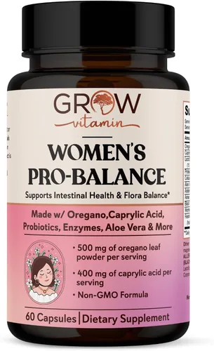 Complejo de equilibrio femenino | Apoyo Candida | Mezcla de orégano y ácido caprílico | Probióticos de desintoxicación vaginal y limpieza | Apoya la
