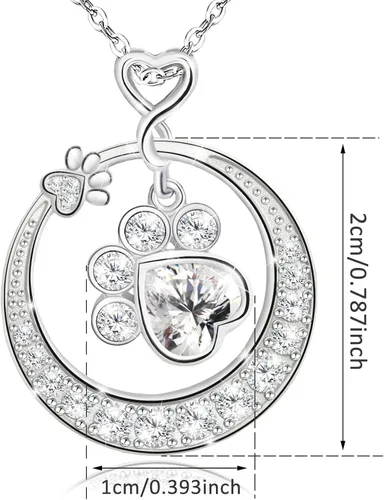 Miniatura 7 de Collar con estampado de patas para mujeres y niñas, de plata de ley para cachorros, gatos, mascotas, collar con dije de círculo, circonita cúbica