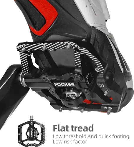 Miniatura 5 de FOOKER Pedales de bicicleta de montaña MTB, plataforma plana de 3 rodamientos, compatible con doble función sellada de aluminio sin clipless pedales