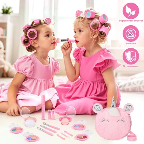 Miniatura 3 de Kit de maquillaje real para niñas de 3 a 10 años: juego de juguetes de maquillaje lavables y no tóxicos para niños pequeños, juego de tocador de 17