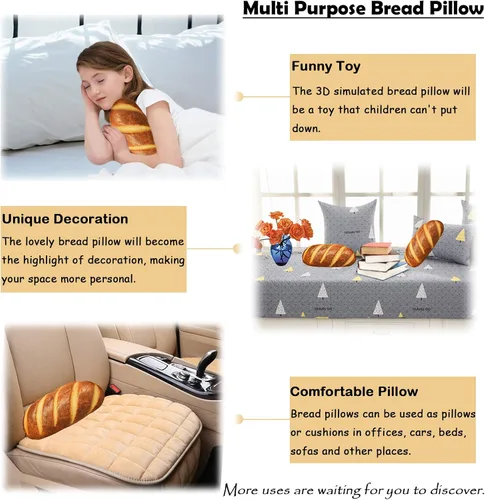 Miniatura 4 de zhidiloveyou Almohada de Pan Divertida Rellena con Forma de Pan Juguete Regalo para Niños y Adultos, 15.7 pulgadas