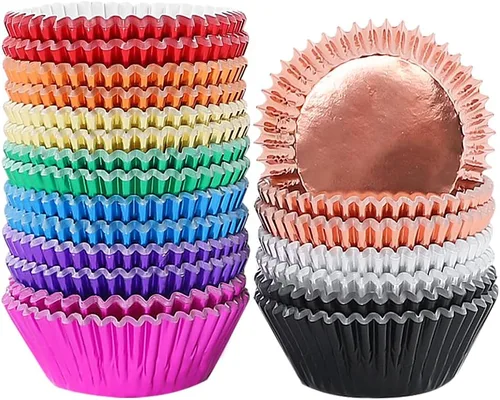 BAKHUK 500 revestimientos para cupcakes para hornear, forro de aluminio para cupcakes, tamaño estándar de 2 pulgadas, 10 colores para cupcakes