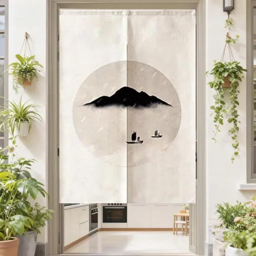 MYRU Cortina de puerta estilo de tinta china Noren japonés, decoración de habitación Feng Shui (paisaje de tinta, 33 x 59 pulgadas)