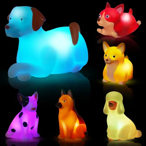 Miniatura 7 de Juguetes de Baño para Niños Pequeños de 1-3 años: Set de 6 Piezas de Juguetes de Baño de Perro Iluminados, Juguetes de Baño para Bebés, Juguetes