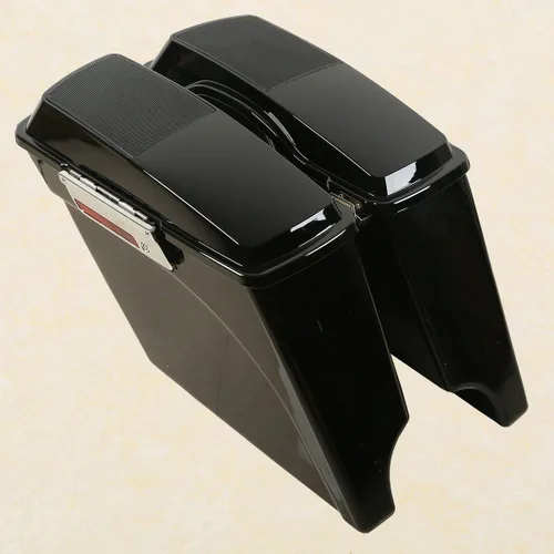 Miniatura 2 de Alforjas rígidas estiradas de 5 pulgadas con tapas de altavoz de 6 x 9 pulgadas+soportes de conversión cromados para Harley Davidson modelos Softail