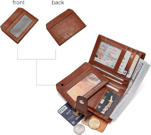 Miniatura 4 de BOSTANTEN - Billetera de cuero para mujer con bloqueo RFID, pequeña, con cremallera, de bolsillo, para tarjetas, con ventana para documento