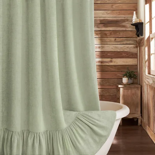 Miniatura 11 de Cortina de estilo rústico con dobladillo y volantes, de lino para baño, tela natural rústica de estilo clásico, 48 x 72 pulgadas (ancho x largo)