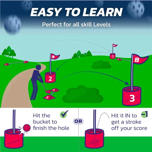 Miniatura 6 de bucketgolf Game The Original Ultimate Backyard Lawn Golf Game para la familia, adultos y niños – Campo de golf portátil de 6 hoyos para jugar al