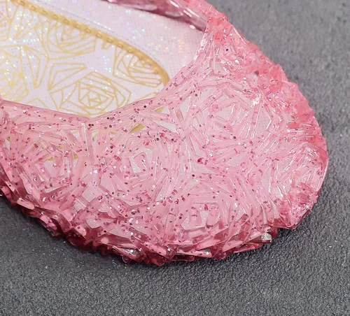 Miniatura 3 de OMGard Zapatos de gelatina para niñas, sandalias de cumpleaños de princesa de reina de la nieve para niñas pequeñas, sandalias azules con purpurina