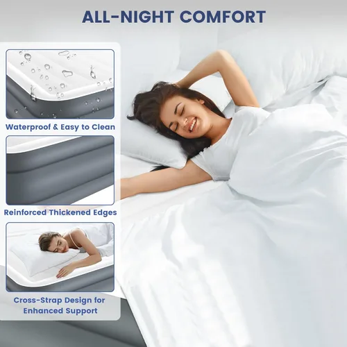 Miniatura 3 de LunaDream Eclipse Series Colchón de aire individual con bomba integrada recargable por USB, cama inflable inalámbrica, diseño duradero a prueba