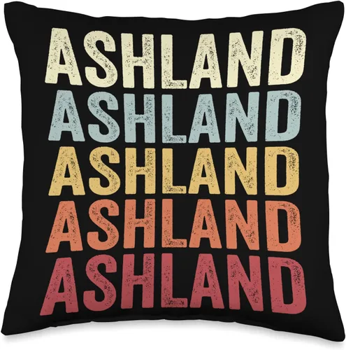 Ashland Kentucky Ashland KY Retro Vintage Almohada de texto, 16 x 16, multicolor