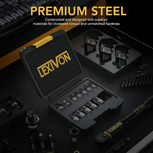 Miniatura 2 de LEXIVON E-TORX - Juego de dados de acero aleado al cromo vanadio, 13 piezas hembra Star Socket E4 - E20 Set Estuche de almacenamiento mejorado