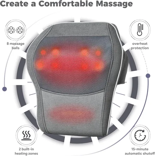 Miniatura 6 de Brelley Almohada Masajeadora Shiatsu para Cuello y Espalda con Calor, Masaje de Amasamiento de Tejido Profundo, Masajeadores Eléctricos con Cabeza