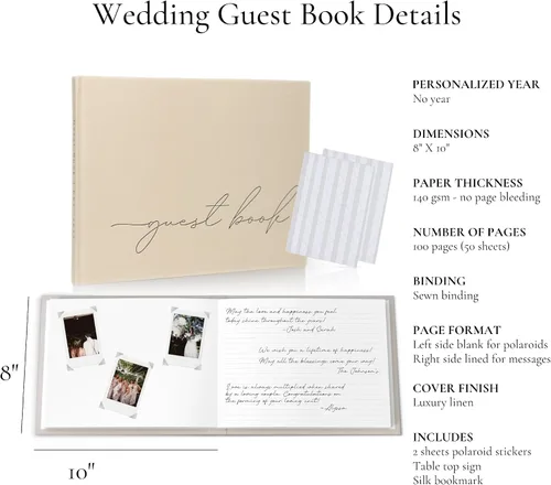 Miniatura 9 de Libro de invitados de boda personalizado 2026 año – Libro de visitas de fotos de lino para firmar en la recepción – Incluye esquinas de fotos