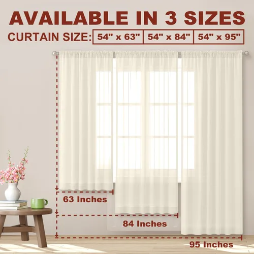 Miniatura 5 de YHSF Cortinas traslúcidas – Juego de 2 paneles para decoración del hogar – Elegantes cortinas de gasa sólida con bolsillo para barra