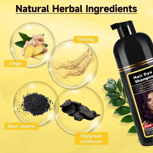 Miniatura 4 de Champú de tinte para el cabello morado, champú de color para cobertura de cabello gris, champú de tinte de cabello morado a base de hierbas 3 en 1