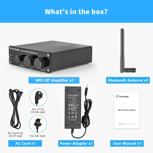 Miniatura 7 de Fosi Audio M01-BT Bluetooth 5.0 300 vatios amplificador de subwoofer de cine en casa de frecuencia completa Mini audio estéreo Hi-Fi mono