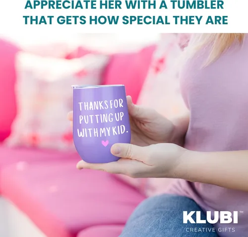 Miniatura 2 de KLUBI Regalos para Proveedores de Cuidado Infantil - Vaso "Thanks For Putting Up With My Kid" de 12oz Taza de Café Morada Regalos para Maestros