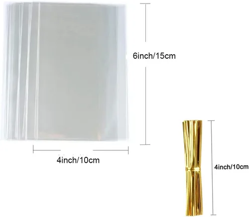 Miniatura 3 de FUNNYARD 200 bolsas transparentes de celofán para golosinas de celofán de 4 x 6 pulgadas con lazos giratorios de 4 pulgadas para regalo de boda