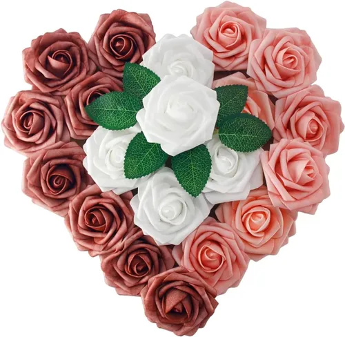 Miniatura 15 de 25 rosas artificiales de color púrpura con tallo largo, de espuma falsa con sensación real, para decoración, ramos de boda, centros de mesa, ducha