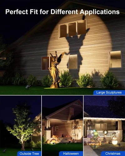 Miniatura 4 de Luces de punto alimentadas por energía solar al aire libre impermeables súper brillantes LED para árbol, bandera, césped, escultura, del atardecer