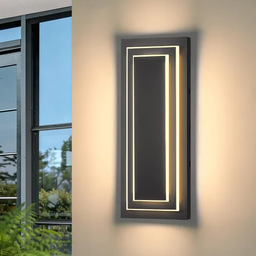 Lámparas de porche delantero de 2 niveles, moderno aplique de pared negro para exteriores, luces exteriores LED impermeables de 15.7 pulgadas, luces