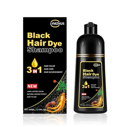 lymznus Champú Tinte Herbal para Cabello Negro 3 en 1 para Cabello Canoso, Champú de Color Instantáneo para Mujeres y Hombres, Champú para Cabello
