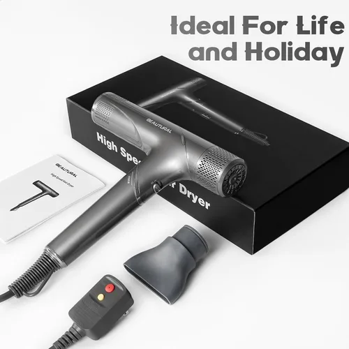 Miniatura 7 de Secador de pelo BEAUTURAL, secador de pelo plegable de alta velocidad de viaje de 1600 W, motor sin escobillas de 110.000 RPM con un millón de iones
