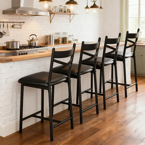 IDEALHOUSE Taburetes de bar de altura de mostrador de 26 pulgadas, taburetes altos modernos con respaldo, patas de metal y reposapiés, sillas de bar