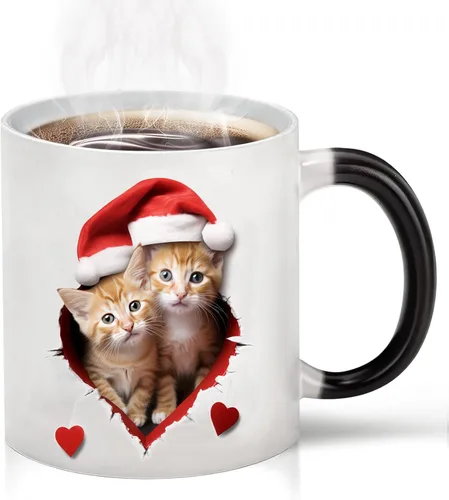 Miniatura 11 de Taza de café que cambia de color Caliamary, divertida taza de café con diseño de gato que cambia de color en cerámica, taza de café sensible al