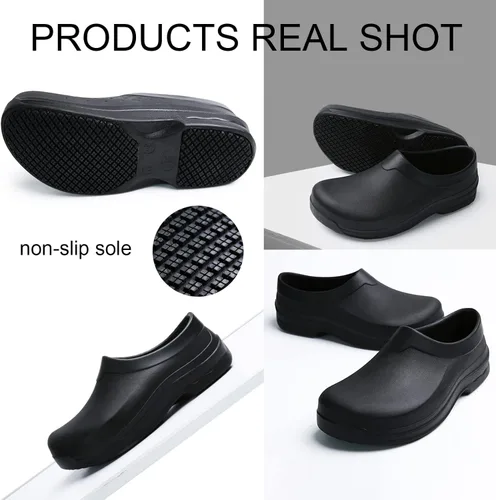Miniatura 6 de LIPROFE Zuecos de trabajo antideslizantes negros para hombre, zapatos profesionales de chef, enfermera y jardinero, impermeables, resistentes al