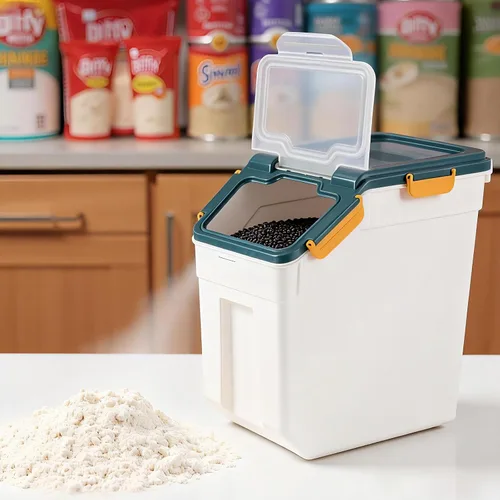 Miniatura 5 de AnRui Contenedor hermético de almacenamiento de harina de 25 libras, cubo de almacenamiento de granos de plástico, dispensador de cereales de arroz