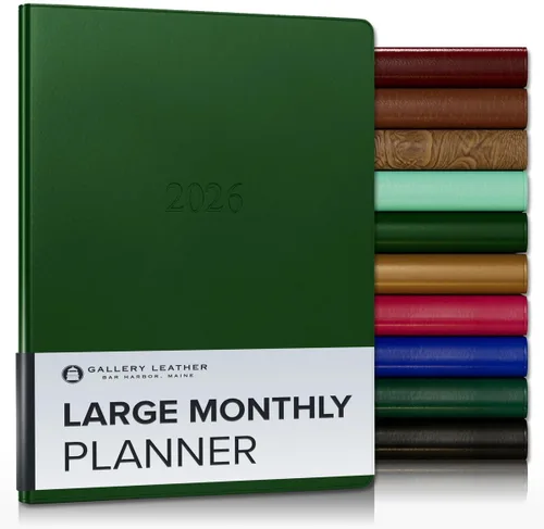 Miniatura 19 de Gallery Leather Agenda Mensual Grande 2025-2026, Elegantemente Encuadernada Planificador de Calendario y Cuaderno con Elegantes Bordes Dorados, 18