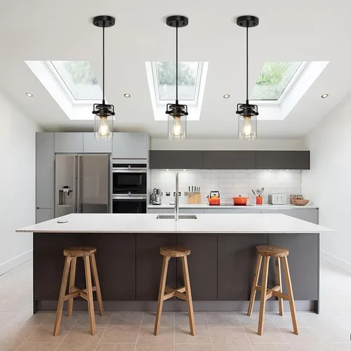 Miniatura 15 de Iluminación colgante para isla de cocina, lámpara colgante de cristal moderna lineal para comedor, 1 luz, lámpara colgante industrial para techo