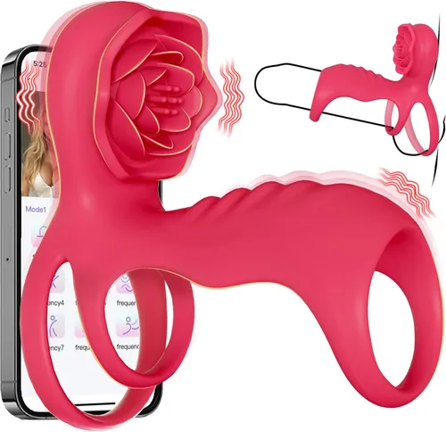 Miniatura 12 de Anillo vibrador para el pene con estimulador de clítoris rosa, vibrador de anillo para el pene para parejas, juguetes sexuales para hombres
