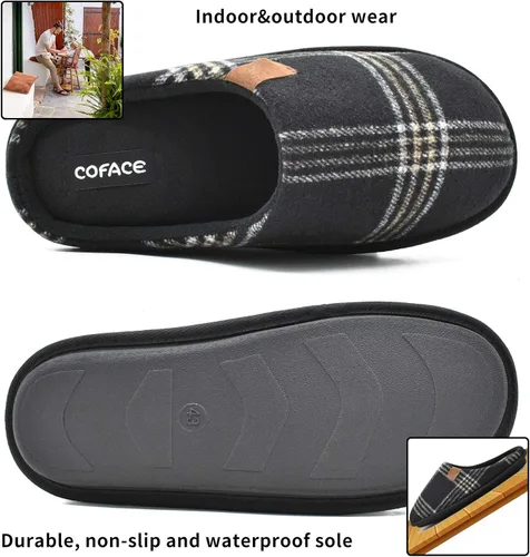 Miniatura 4 de COFACE Pantuflas de casa de espuma viscoelástica para hombre, cómodas, a cuadros, para interiores y exteriores, con el mejor soporte de arco
