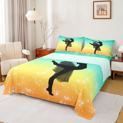 Miniatura 23 de Juego de sábana bajera ajustable de teñido anudado para niñas, juego de ropa de cama con diseño de arco iris degradado de arcoíris, lindo juego