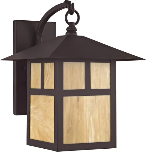 Miniatura 2 de Livex Lighting 2133-07 Montclair Mission - Farol de pared de latón macizo con acabado de bronce para exteriores con vidrio Tiffany iridiscente