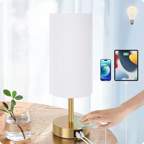 Miniatura 16 de Lámpara de escritorio Yarra-Decor con puerto USB, lámpara de mesa con control táctil de 3 niveles de brillo, lámpara de mesita redonda con pantalla